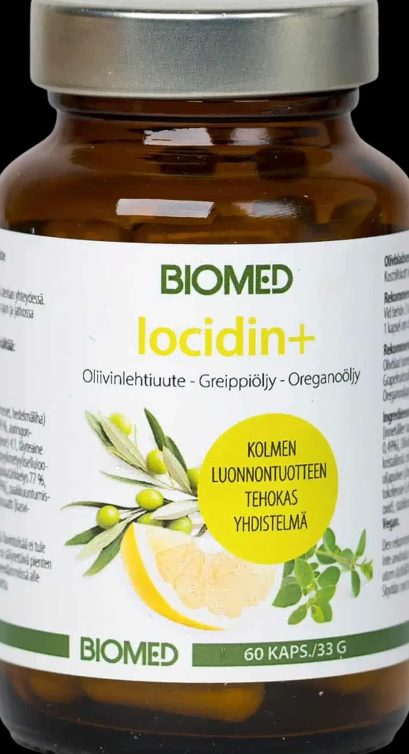 Biomed Iocidin+ Oliivinlehtiuute-Greippiöljy-Oreganoöljy 60 kaps.