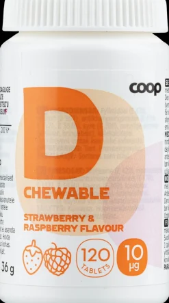 Coop D-vitamiini 10μg Mansikka-Vadelma 120 purutablettia