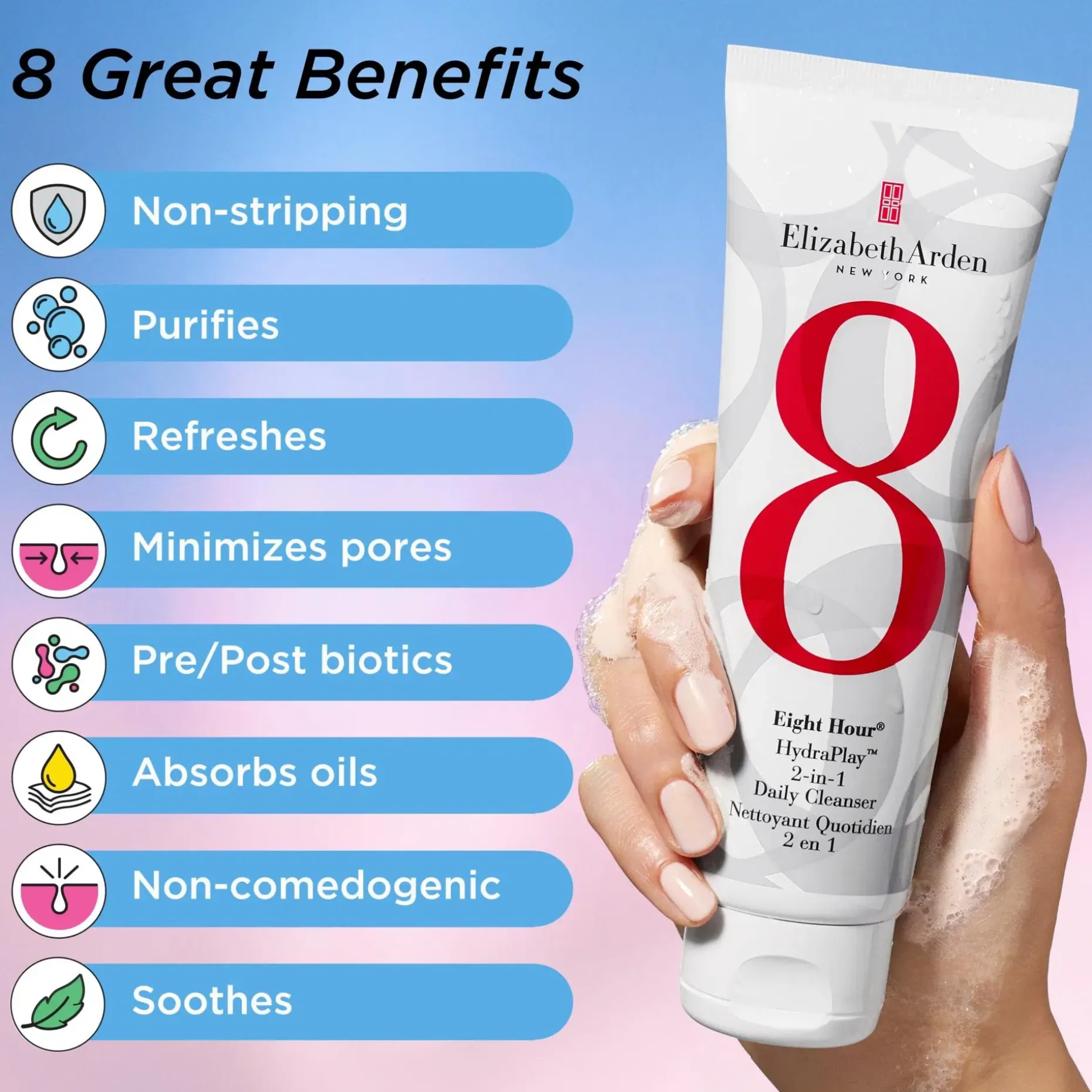 Elizabeth Arden Eight Hour®, HydraPlay™ 2-in-1 Daily Cleanser kasvopuhdistus 125 ml
