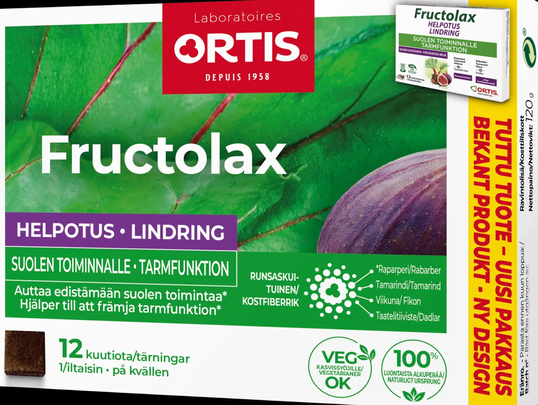 Fructolax Helpotus runsaskuituinen hedelmäkuutio ravintolisä 120g/12kpl