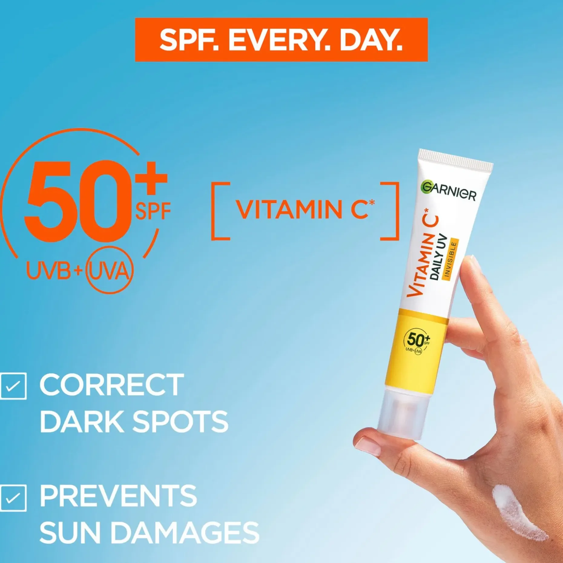 Garnier SkinActive Vitamin C* Invisible uv-voide SPF50 samealle iholle 40 ml