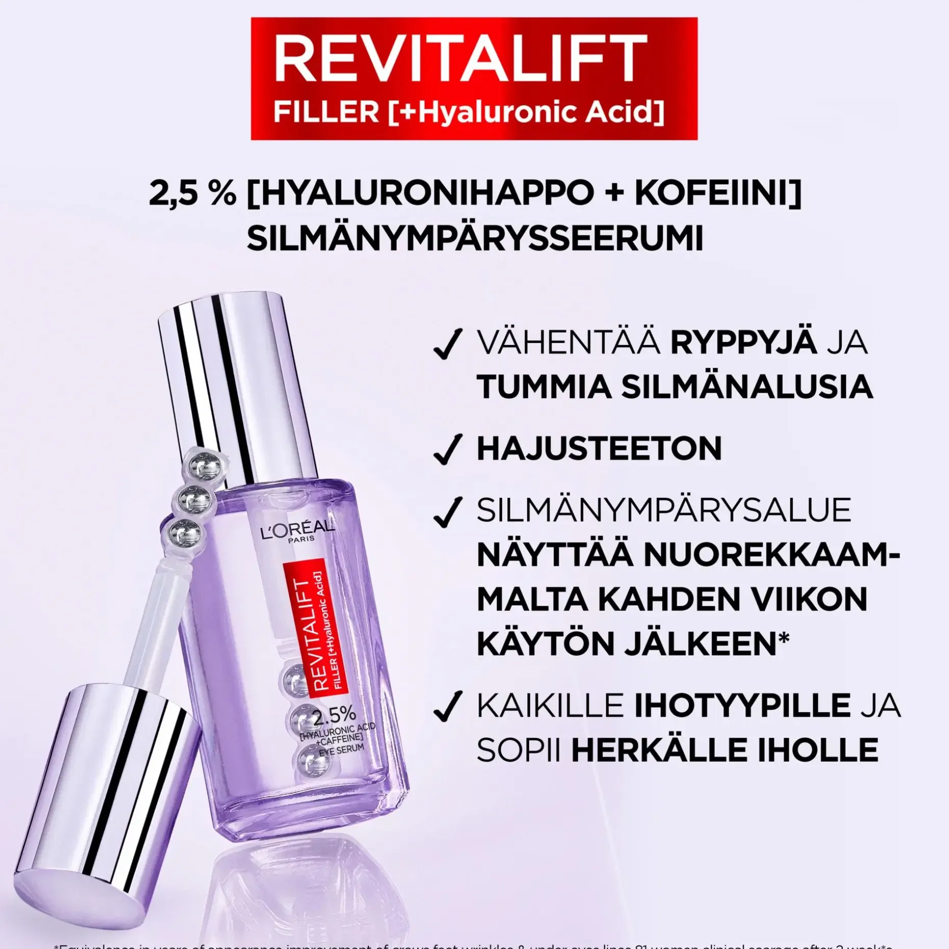 L'Oréal Paris Revitalift Filler 2,5% Hyaluronic Acid + Caffein Eye Serum silmänympärysalueelle 20 ml