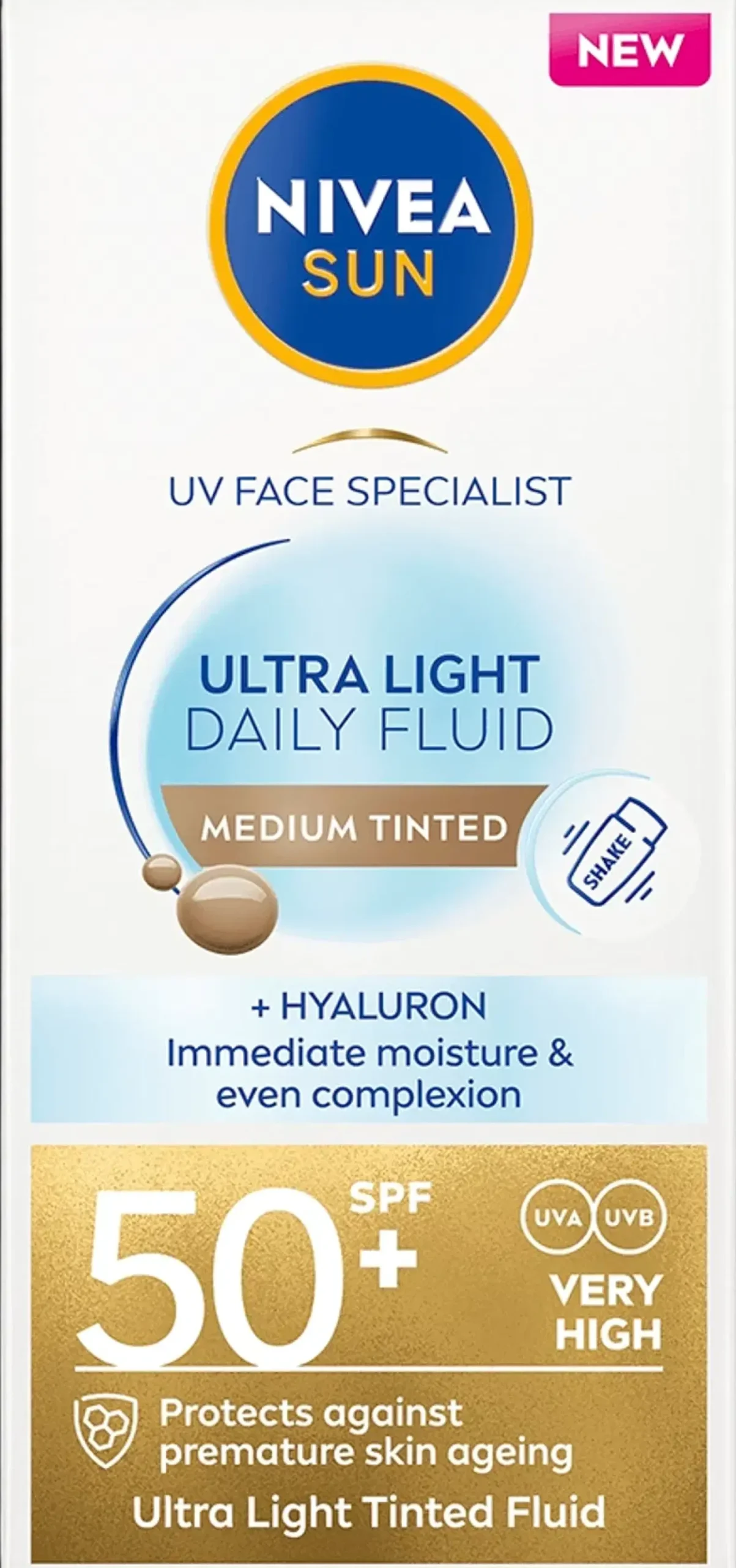NIVEA SUN 40ml UV Face Specialist Ultra Light Daily Fluid Medium Tinted SK50+ - sävyttävä aurinkosuojavoide