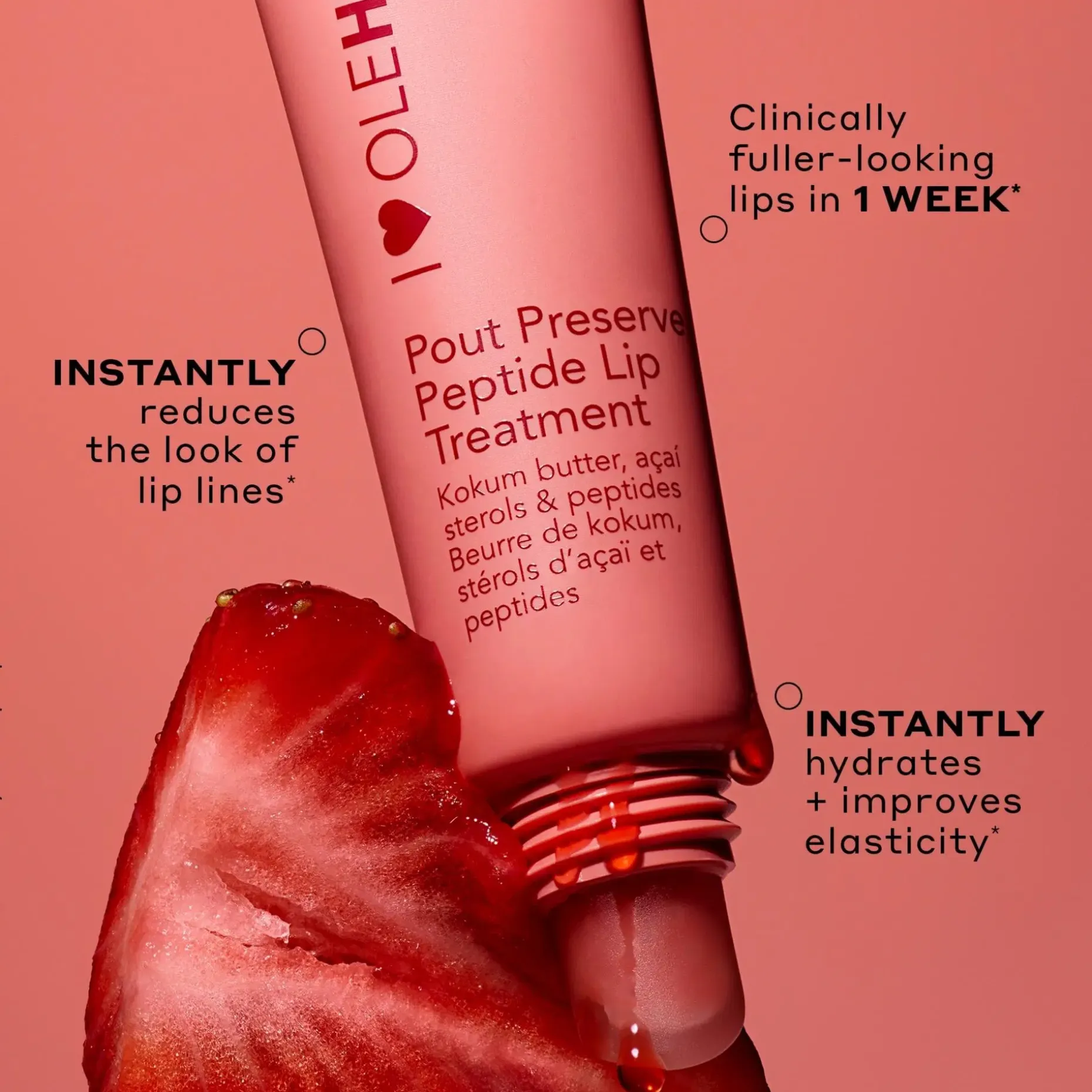 OleHenriksen Pout Preserve Lip Treatment Strawberry Sorbet makuhuulivoide 12 ml