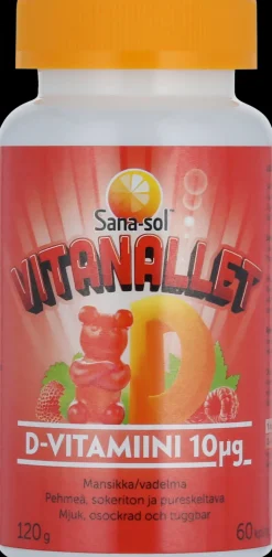 Sana-sol Vitanallet D-vitamiini 10µg Mansikka/vadelma 60kpl