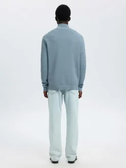 Selected Slhdane ls knit structure half zip neule