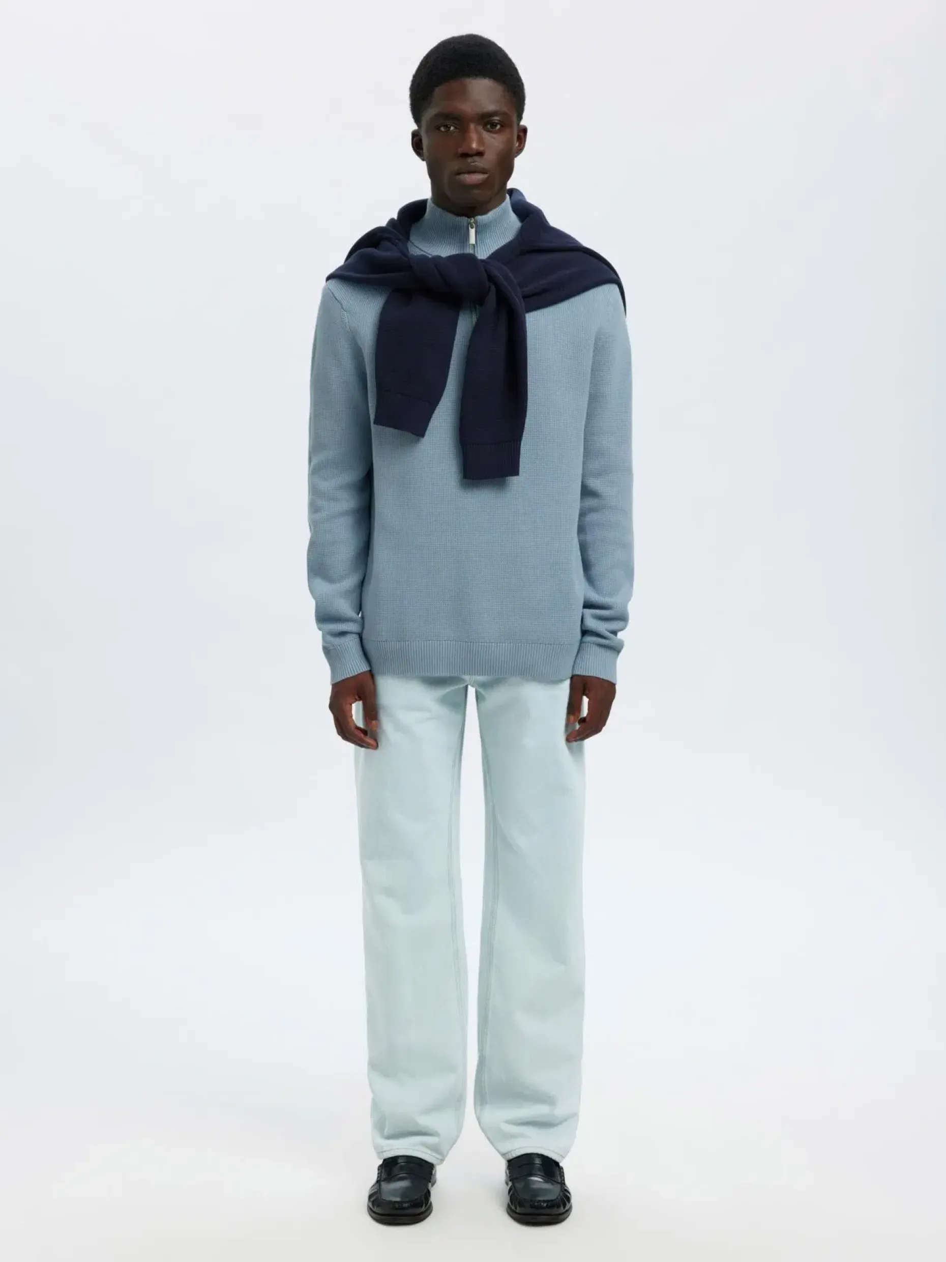 Selected Slhdane ls knit structure half zip neule
