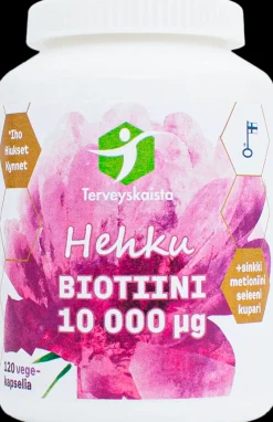 Terveyskaistan Hehku Biotiini 10 000 mcg +Sinkki+Metioniini+Kupari+Seleeni ravintolisä 120 kaps.